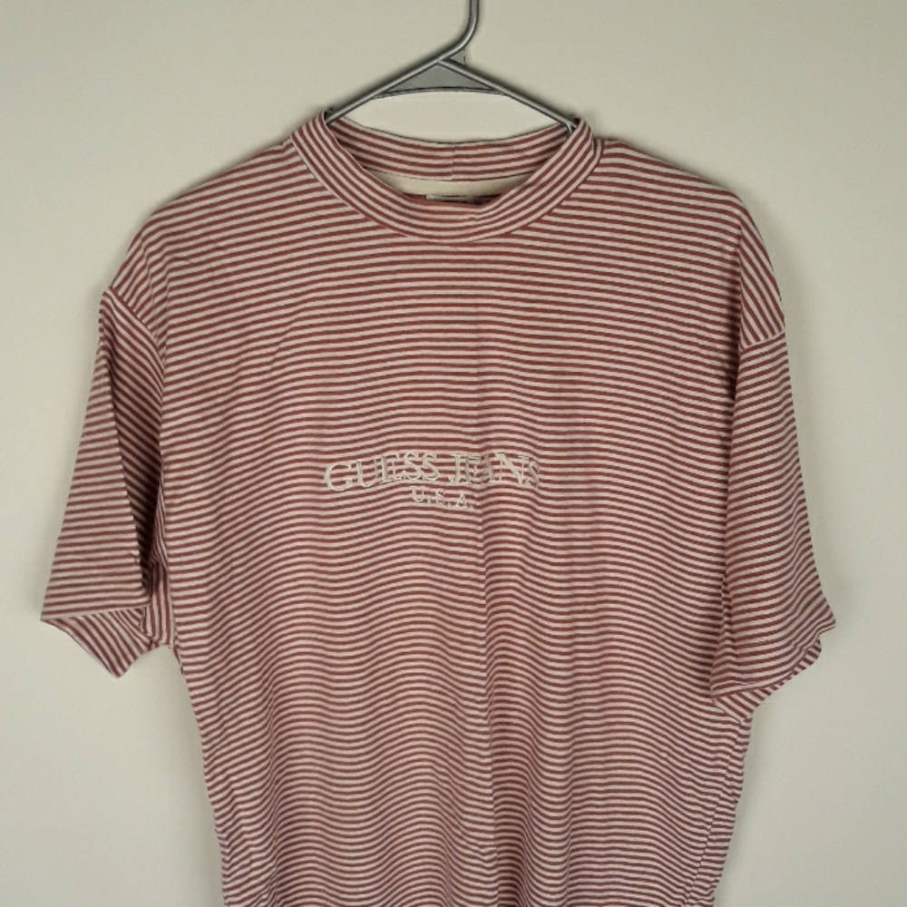 GUESS Vintage Rare Red Striped Shirt Asap Rocky Mens Medium Short Sleeve T Shirt - Picture 2 of 8